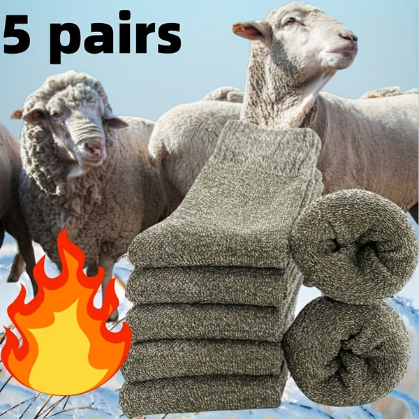 Men's Thick Warm Socks, 5 Pairs, Daily Solid Color Knee-High Winter Men’s Socks, Thermal Insulated Cold Weather Boot Socks, Classic Soft Material Hand-Wash Only for Shoes and Fashion