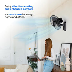 Schallen 16 Inch Wall Mounted Fan with Remote Control, Oscillating Cooling Fan 40cm, 3 Speed Settings, Timer Function, Quiet Wall Fan for Bedroom, Office, Kitchen, Garage, Home Cooling Fan UK, Adjustable Tilt Air Circulator, Energy Efficient Wall Fan Whit