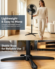 Keplin 16 Inch Stand Fan Adjustable Pedestal Cooling Fan with 3 Speed Settings Tilt Head Quiet AC Motor Energy Efficient 45W Stable Base for Home Bedroom Office Air Circulation Cooling Solution, Black