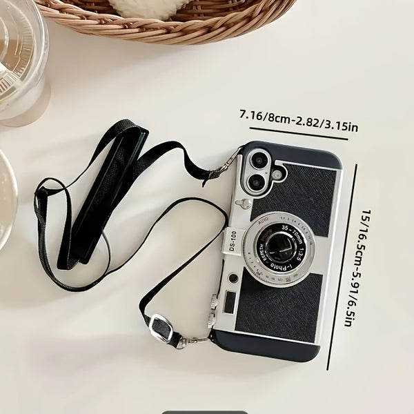 Phone Case: Creative Retro Camera Design Phone Case Women 3D Full Coverage with Detachable Strap Compatible with iPhone 11 12 13 14 15 16 17 Series Perfect Holiday Gift Idea