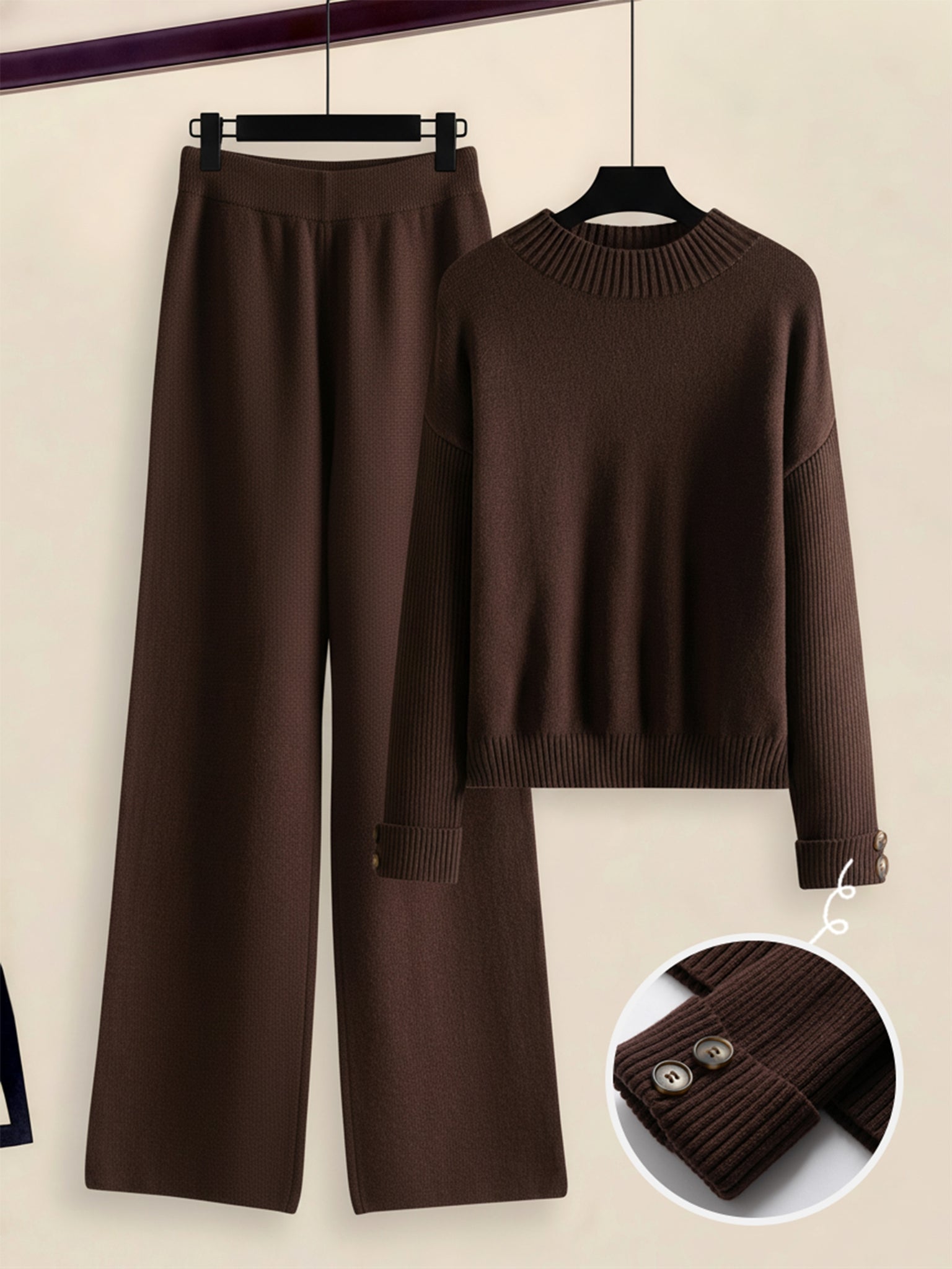 Women's 2pcs Set with Side Stripe| Crewneck Sweater & Relaxed Fit Straight Leg Pants| Soft Loungewear for Spring Autumn | European Casual Y Style