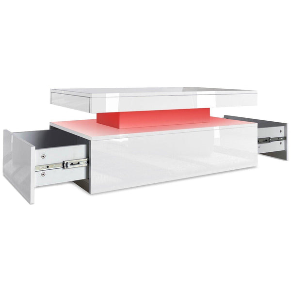 Modern High Gloss LED Coffee Table with 2 Drawers & Storage Shelf – Living Room Centre Table