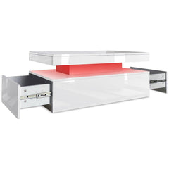 Modern High Gloss LED Coffee Table with 2 Drawers & Storage Shelf – Living Room Centre Table