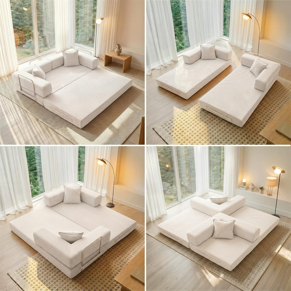 Foldable Sofa Bed 200cm Wide XXL Bed, Modular Floor Sofa, Corduroy Cloud Sofa With Metal Frame, 3-seater Guest Bed, Foldable, Non-slip, Washable ( 200cm (3-seater))