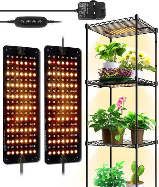 Barrina Grow Light for Indoor Plants, 20W (2 X 10W) Full Spectrum Linkable LED Plant Light Panels with 3/6/12H Auto On/Off Timer for Hydroponics, Seedlings, Succulents, Veg, Flowers, 2-Pack
