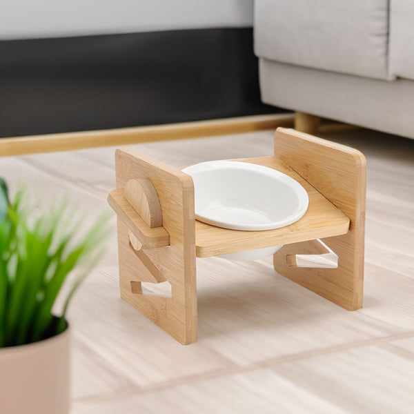 Pets Dog/Cat Bowls with Stand, 1/2/3 Bowls Adjustable Height Elevated Feeder Bowls for Cats and Small Dogs, Wooden Raised Feeding Bowls with Stand