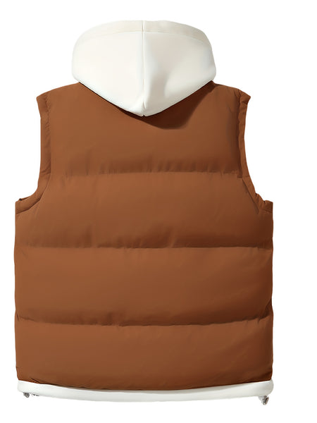 Autumn and Winter Outdoor Leisure Fashion Fake 2pcs Hooded Insulated Warmth Couple's Vest