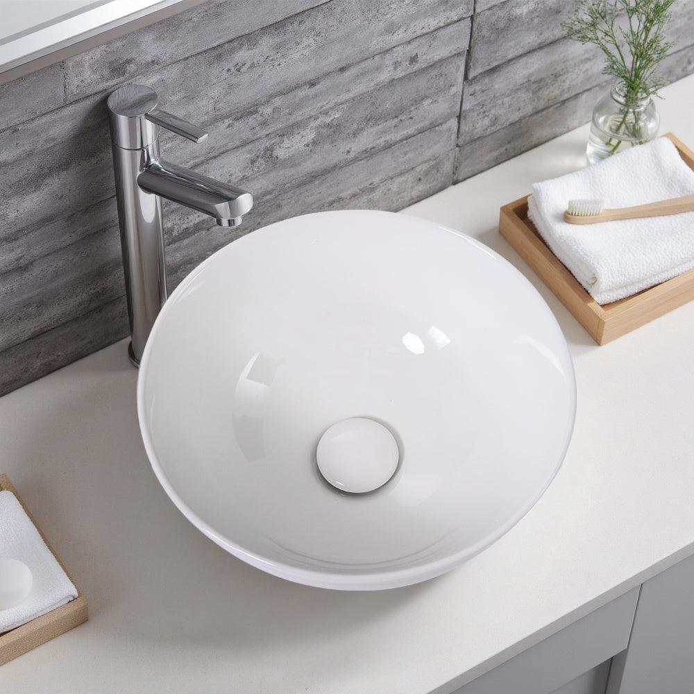 Round Ceramic Counter Top Sink Hand Washing Bowl Bathroom Toilet Cloakroom Basin with Waste Pipe Kits 320*320*130mm