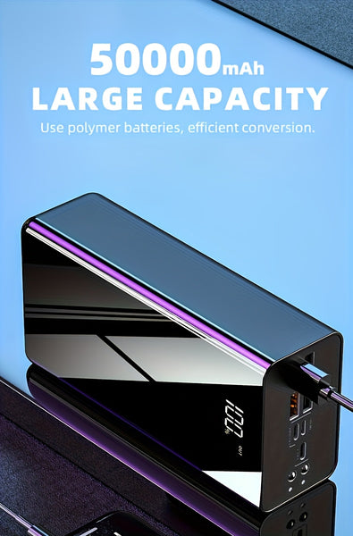50000Mah Large Capacity Fast Charging Power Bank, LED Power Display, Type-C Bidirectional Fast Charging, Five Outputs, Two Inputs, Suitable for Charging for Iphone/ for Samsung/Android Electronic Devices, Outdoor Portable Emergency Power Backup Battery Pa