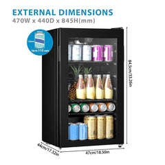 Midea COMFEE' Under Counter Drinks Fridge - 93L Capacity, Holds Up To 115 Cans, Precision Cooling (2℃ To 15℃), Full-Length Low-E Glass Door, Removable Shelves, LED Light, Low Noise [Energy Class E] - Essential for Home Kitchens & Dorms