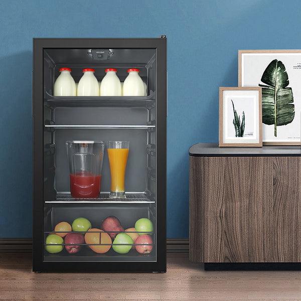 Midea COMFEE' Under Counter Drinks Fridge - 93L Capacity, Holds Up To 115 Cans, Precision Cooling (2℃ To 15℃), Full-Length Low-E Glass Door, Removable Shelves, LED Light, Low Noise [Energy Class E] - Essential for Home Kitchens & Dorms