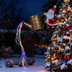 Solar Santa Claus Watering Can Lights, Santa Kettle Ground Lamp Solar LED Night Light, Hanging Metal Santas Claus Watering Can for Patio Lawn Xmas Decor, Courtyard, Pond, Walkway