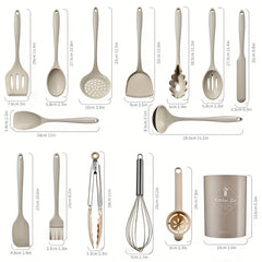 Set of Silicone Cooking Tools Including a Nonstick Spatula, Turner, And Spoon