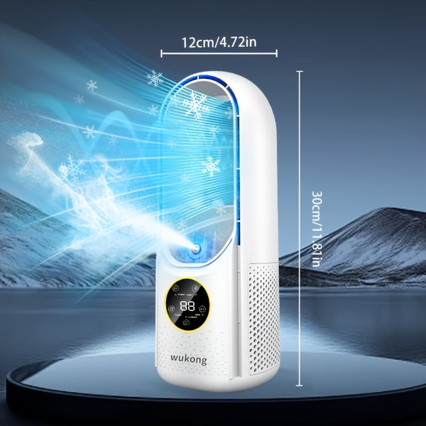 Leafless Portable Air Conditioner Fan, Safe And Hassle-Free with Bladeless Design, Six-Speed Quiet Cool Fan, 1-6 Hour Timer Shutoff, Built-In Humidification Function, Water And Ice Compatible, Suitable for Bedroom, Room, Office, Tent