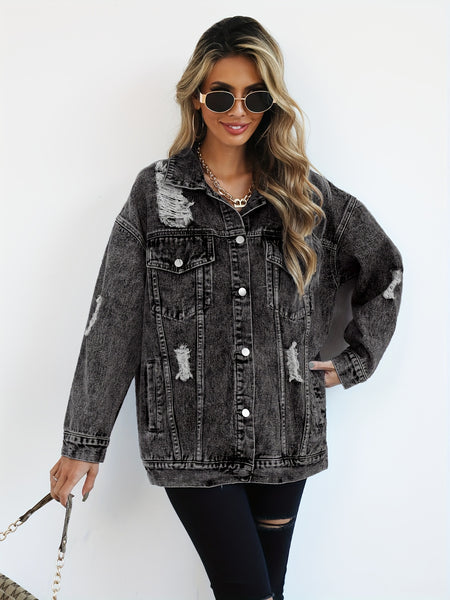 Women's Ripped Wide-Leg Denim Jacket