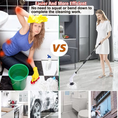 Electric Spin Scrubber, a Powerful Cleaning Brush Featuring an Adjustable Extension Handle, Offers Two-Speed Settings And Comes with Nine Interchangeable Brush Heads for Cleaning Bathrooms And Kitchens