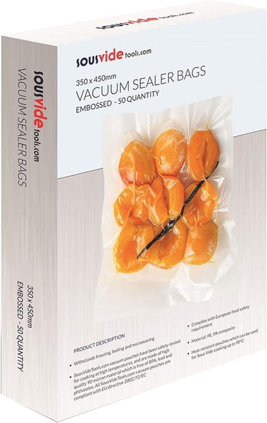 Sousvidetools | Vacuum Sealer Bags | Pack of 100 | 30Cm X 40Cm | Embossed Food Storage | Sous Vide Cooking, Freezing & Microwaving | [SVT-06005]