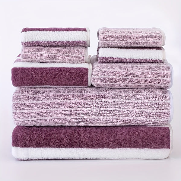 8-Piece Non-Shedding Super Absorbent Ultra-Soft Five Star Hotel Standard Two-Tone Striped Bath Towel Set