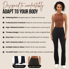 Ladies Flared Trousers Stretch Fit Comfort Fit High-Waisted Flared Pants Suitable For Nurses, Carers, Teachers, School Uniform, Yoga, Travel, Casual, Office Wear