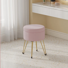 Storage Ottoman, Velvet Dressing Table Stool, 39 X 44.4 Cm (Dia. X H), Round Storage Stool Seat, 4 Metal Legs, For Dressing Room, Living Room, Bedroom