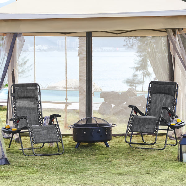 Costoffs 2PCS Zero Gravity Chair Foldable Patio Chair Outdoor, 65cm/72cm Lounge Camping Chair with Unfixed Padded Pillow/Armrest/Footrest, Black/Beige/Grey/Navy Blue for Outdoor Use Only