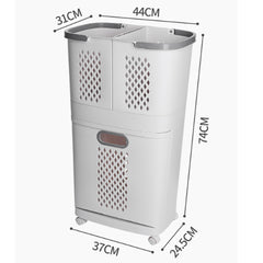 1 piece, white, bathroom and toiletries storage basket, upper layer can be used separately, non perforated household multifunctional plastic dirty clothes basket, multi-layer snack, beverage, toy storage basket, household small item storage basket, freely