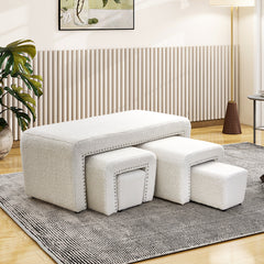 Boucle Fabric Bed End Stool 5-piece Set, Leisure Changing Shoes Stool, 5 Combination Stools, Sofa Footrest, Soft and Comfortable Bedside Bench, Suitable for Living Room Bedroom Rest Room