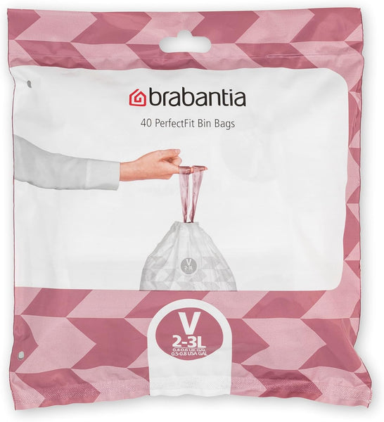 Brabantia Perfectfit Bin Liners (Size G/23-30 Litre) Thick Plastic Trash Bags with Tie Tape Drawstring Handles (40 Bags)
