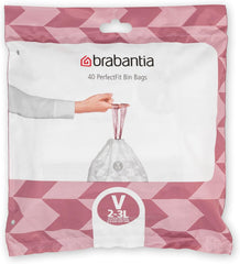 Brabantia Perfectfit Bin Liners (Size G/23-30 Litre) Thick Plastic Trash Bags with Tie Tape Drawstring Handles (40 Bags)