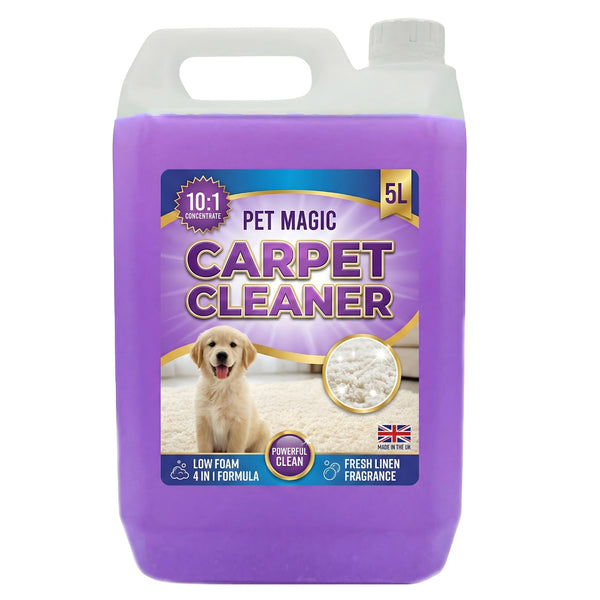 Dog Stain & Odour Remover Pet Carpet Cleaning Shampoo With a Fresh Linen Suitable For All Machines (5 Litre)