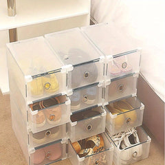 10pcs Clear Shoe Boxes Foldable Shoe Organiser Plastic Shoe Storage Box Transparent Drawer Stackable Storage Cabinet 31 x 20 x 11cm for Shoes File Dress or Toys Storage, Shoe Storage Organizer