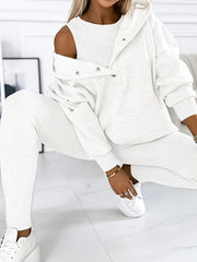 Three-Piece Set Including a Women'S Hoodie, Slim-Fit Pants, And a Vest, Perfect for And Casual Daily. It Offers a Style, Ideal for And Travel, Featuring Buttons, Pockets, And a Trendy .