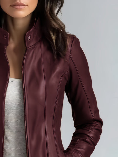 Chic Women'S Jacket, Slim Fit Retro Motorcycle Style, Wind-Resistant for Spring, Fall, And Winter, Features Pockets And Zipper, Turtleneck Sweater, Available Worldwide, Casual Mid-Length Women'S Outerwear, Mid-Length Windbreaker, CHIDU