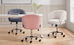 Costoffs Office Chair Tufted Desk Chair with Height Adjustable Seat, Swivel Barrel Accent Chair with Rolling Wheels for Home Office, Pink/White/Cream/Dark Grey/Light Grey