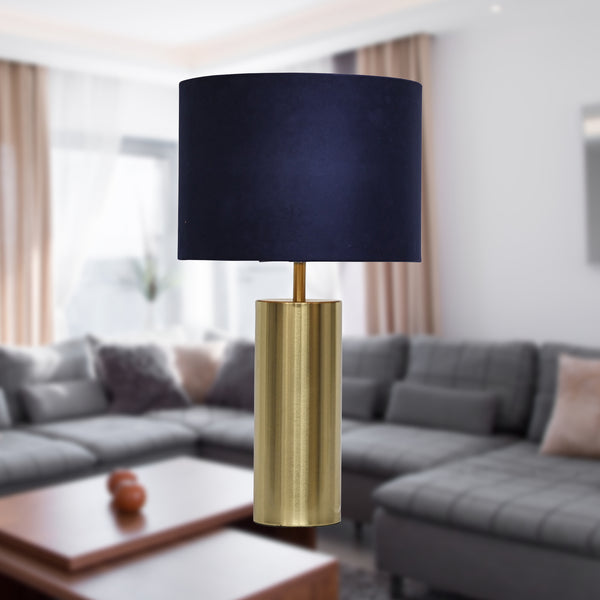 Amber - Gold Touch Operated 40cm Table Lamp Navy Blue Velvet Shade