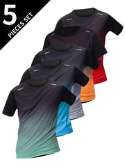 5pcs Men's Quick-Dry Gradient Color - suitable for swimming & outdoor training T-Shirts - Breathable Short Sleeve Summer Athletic Shirts with Loose Fit (5pcs Bulk)