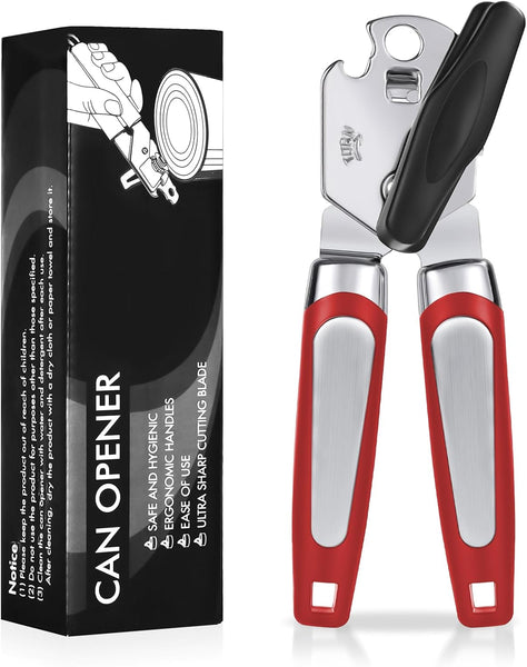 Tin Opener, Lychico 3-In-1Can Opener Handheld Heavy Duty Stainless Steel Can Openers with Multifunctional Bottle Opener, Black