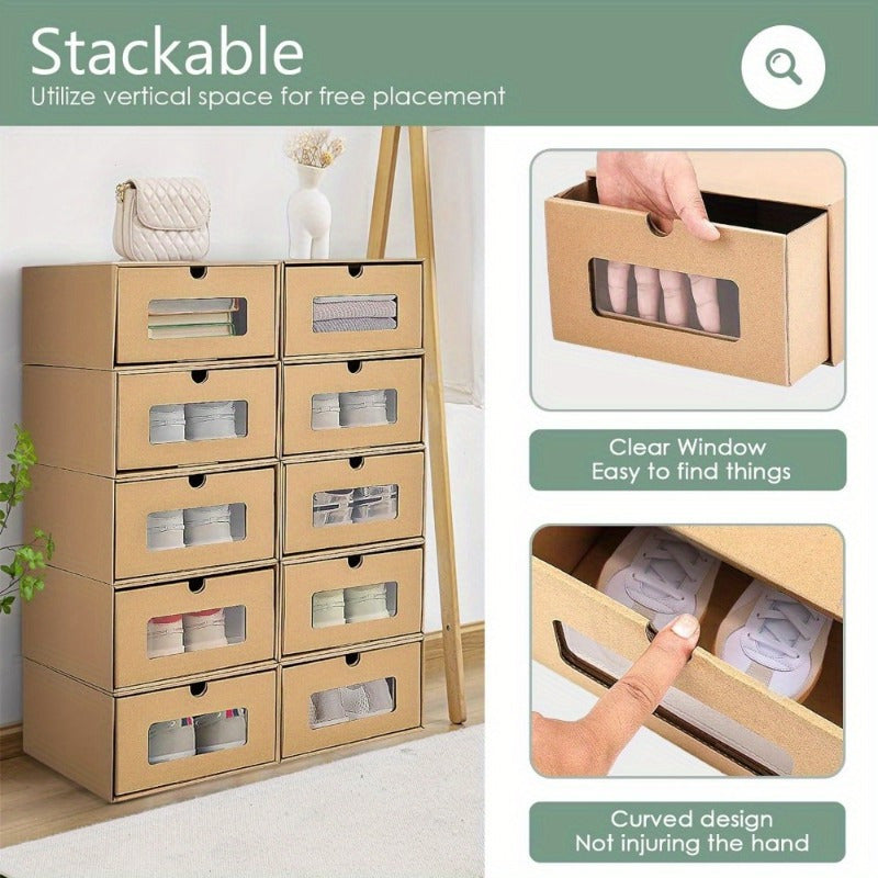 10pcs Cardboard Shoe Box Stackable Storage Box Visual Multi-Purpose Storage Box for Home Office Organization and Storage