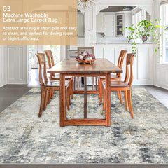 200x300cm Large Modern Abstract Rugs Living Room Non-slip Area Rug Short Pile Faux Bedroom Carpet Lightweight Washable Minimalist Floor Mat for Living Room Bedroom Office Decor, Gray Golden,