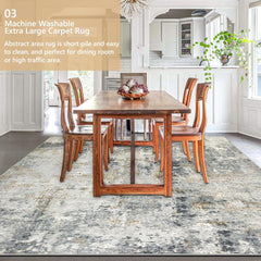 200x300cm Large Modern Abstract Rugs Living Room Non-slip Area Rug Short Pile Faux Bedroom Carpet Lightweight Washable Minimalist Floor Mat for Living Room Bedroom Office Decor, Gray Golden,