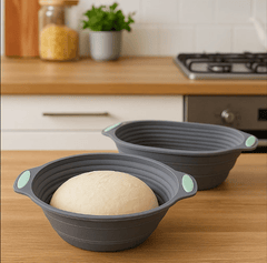 2pcs Foldable Proofing Baskets for Bread – Non-Stick Artisan Rising Bowls, Flexible Space-Saving Fermentation Set for Baguettes &Homemade Baking