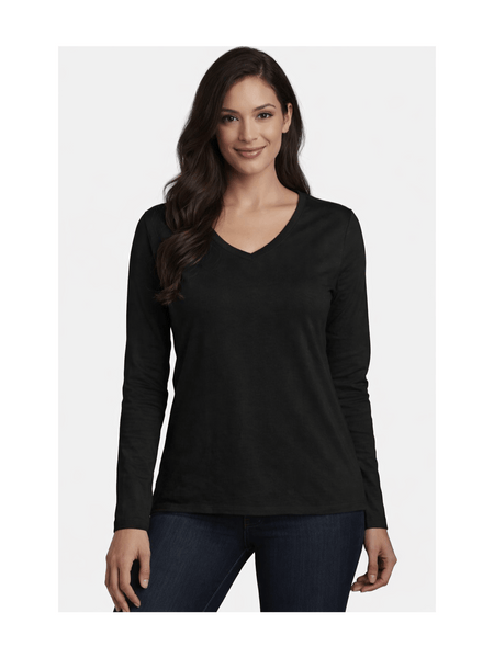 Ladies Womens V Neck Long Sleeve Plain Slim Fit Basic Top Stretchy T-Shirt 8-26