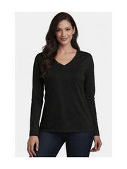 Ladies Womens V Neck Long Sleeve Plain Slim Fit Basic Top Stretchy T-Shirt 8-26
