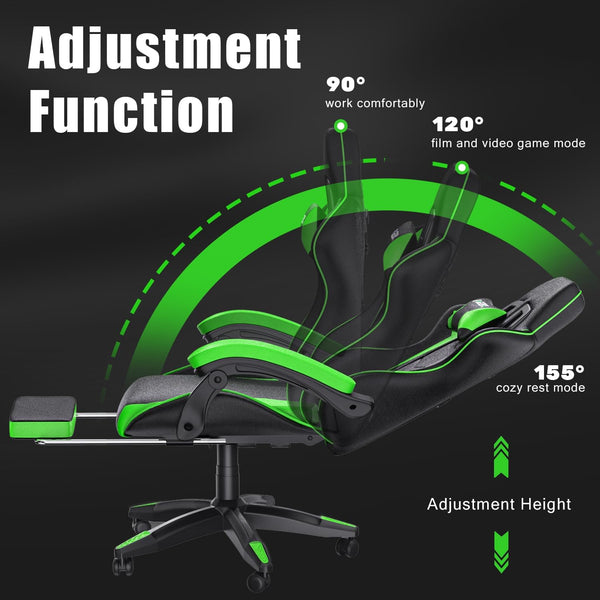 GartistGo Gaming Chair With footrest,Computer Chairs with Lumbar Cushion + Headrest, Height-Adjustable Office Chair for Adults, Girls, Boys