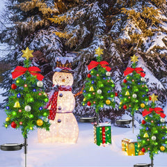 2 Set Solar Xmas Christmas Tree & Pathway Lights - Waterproof Outdoor Decor with Bow & Bell