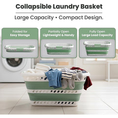 KNIGHT Collapsible Laundry Basket 42L–Foldable Washing Basket with Handles, Large Space-Saving Basket for Clothes – Multipurpose Laundry Hamper & Collapsible Washing Baskets for Laundry (Green)