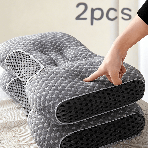 Pack of 2/1 Sleeping Pillows, Ergonomic Neck Support Pillow, Adjustable Contour Support Pillow for Deep Sleep, Breathable Skin-Friendly, Moisture-Wicking, All-Season-1000/2000g