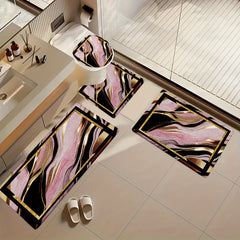 3/4pcs Luxury Pink Black Gilded Marble Bathroom Mats - Non-Slip Soft Flannel Floor Mat with Elegant Marble Pattern, Machine Washable Bath Mat Set for Modern Home Decor, Decorative Mat, Stylish Mat