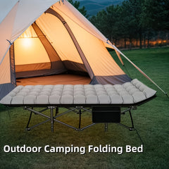 Folding Bed Portable Folding Camping Bed For Adults, Weight Capacity 199.58kg, With Mattress And Side Pocket - Lightweight And Sturdy Frame, Fishing Bed, Suitable For Camping, Home, Office, Travel, Picnic, Family Bed, Compact Design, Large Capacity