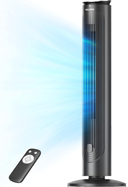 Pelonis 30-Inch Advanced Bladeless Tower Fan with Remote Control, 3 Adjustable Speeds, Ultra-Quiet Cooling, 7-Hour Programmable Timer - Perfect for Home, Office, and Bedroom Comfort
